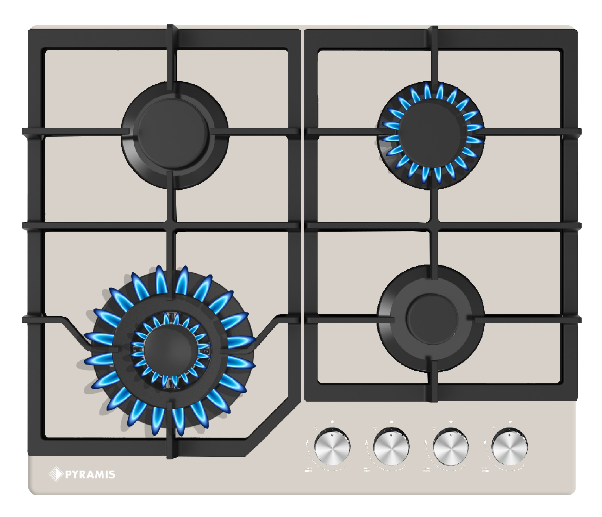 Plita gaz Pyramis 60PG 6613 Beige Glass, Wok si Fonta