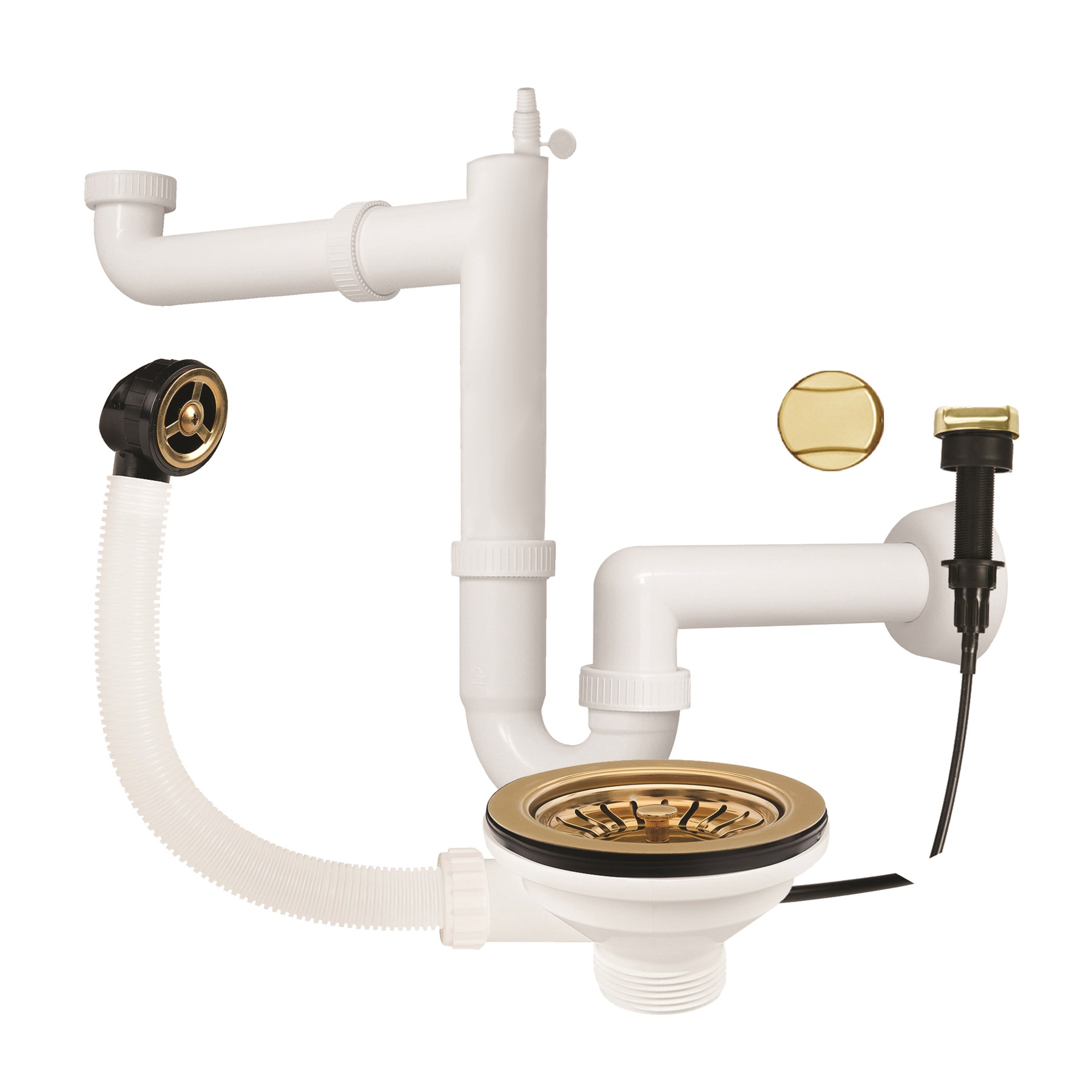 Set sifon si valva automata PVD GOLD Ø92mm cu preaplin pe cuva