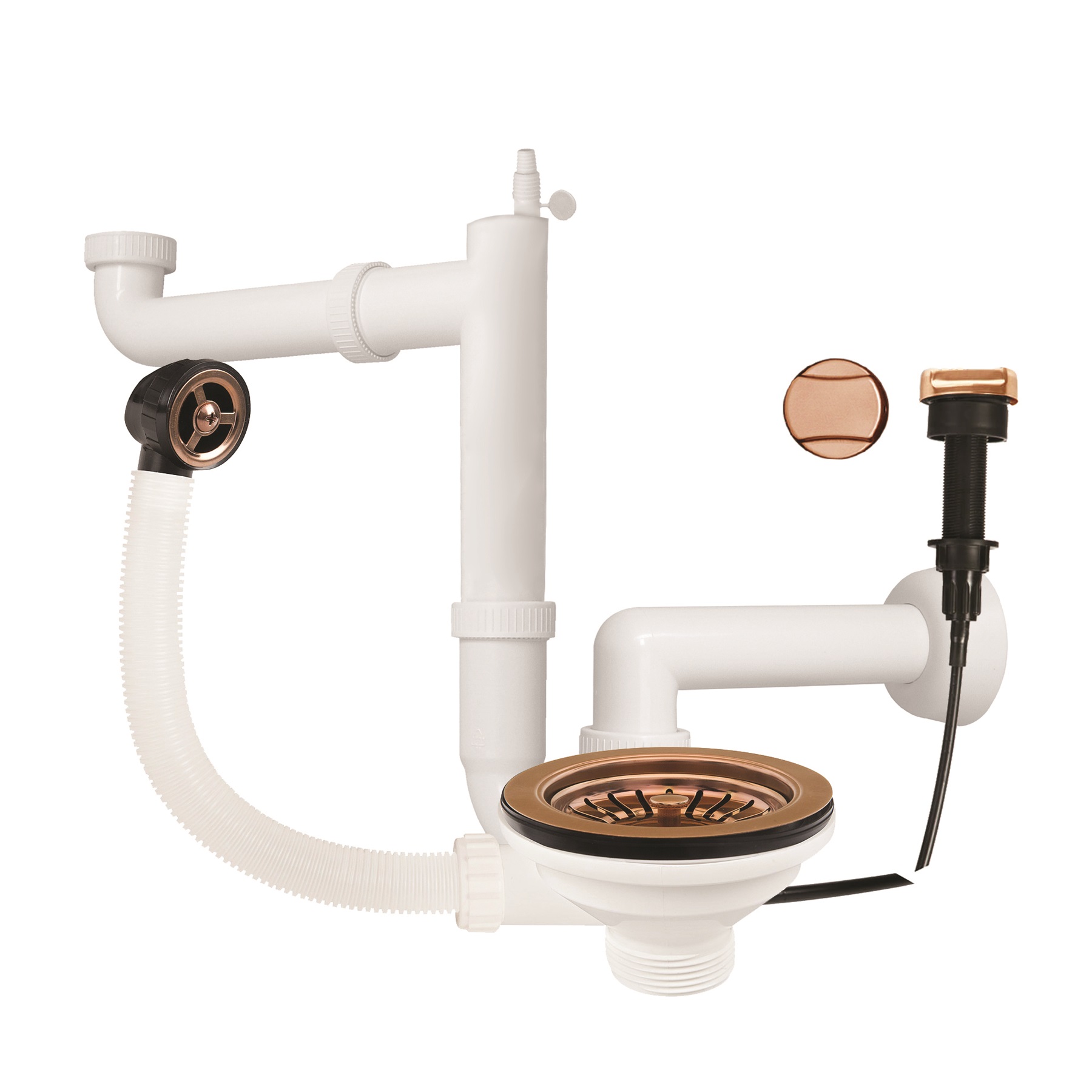 Set sifon si valva automata PVD COPPER Ø92mm cu preaplin pe cuva