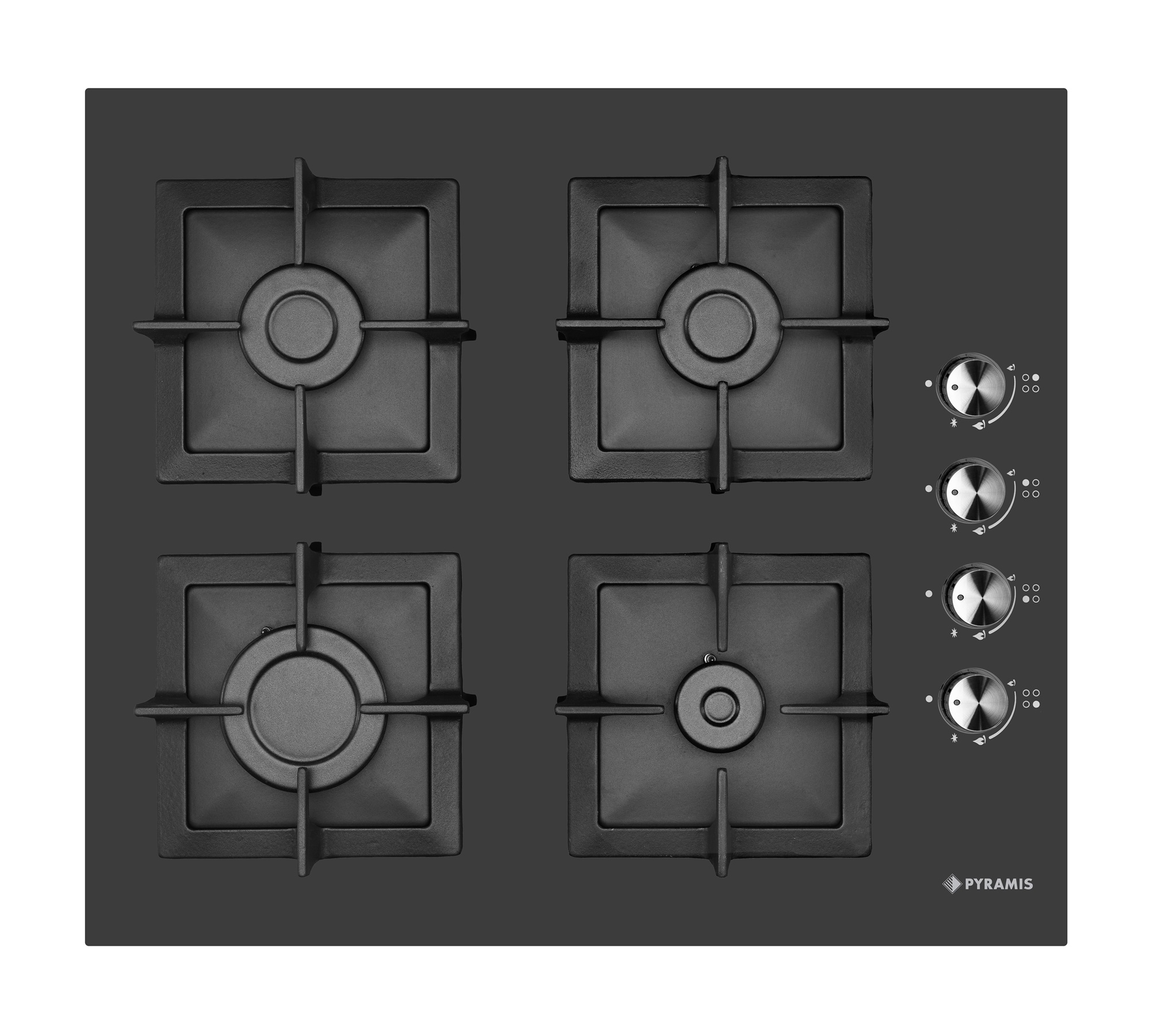 Plita gaz Pyramis 2225 Black Glass Cast Iron Protection