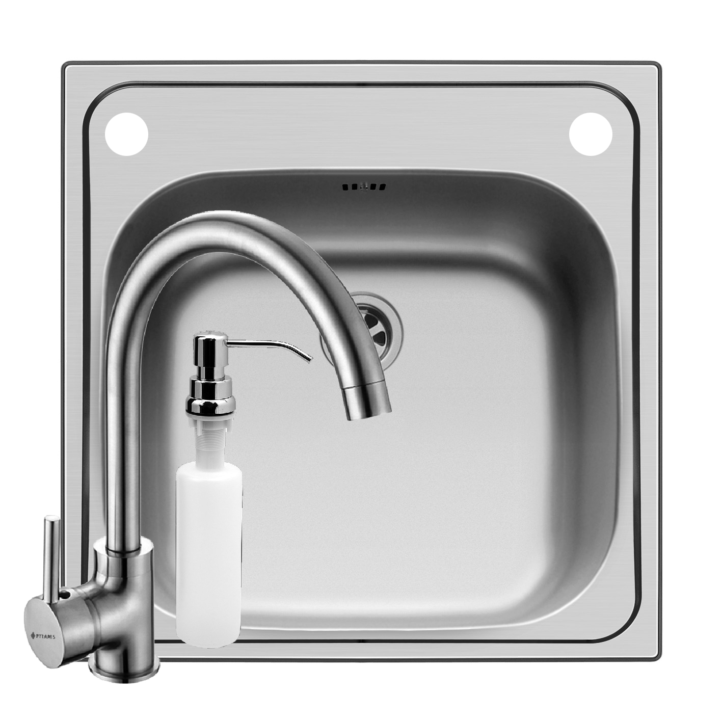 Set chiuveta inox INSET 1B 50x50 SM, baterie BELLO crom si dozator detergent