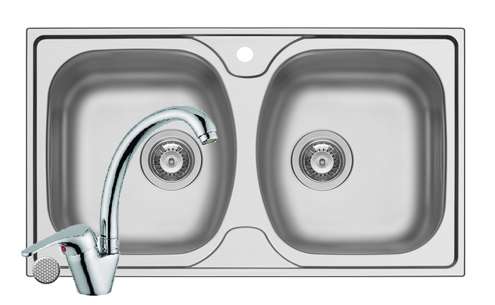 Set chiuveta inox ASPECT 2B LN si baterie SERENO crom