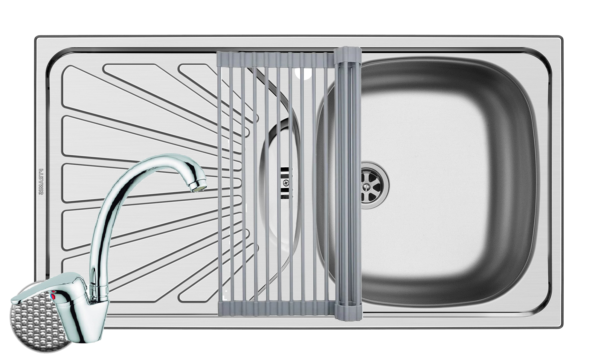 Set chiuveta inox ET 78 1B1D DR LN, baterie SERENO crom si Roll Up
