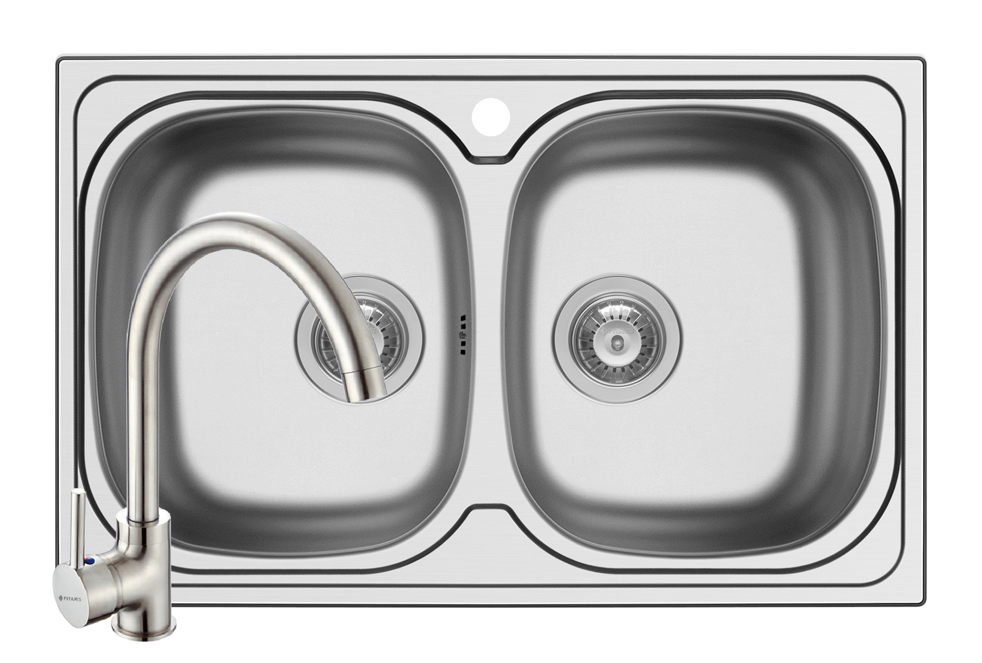 Set chiuveta inox AURORA 2B SM si baterie BELLO crom