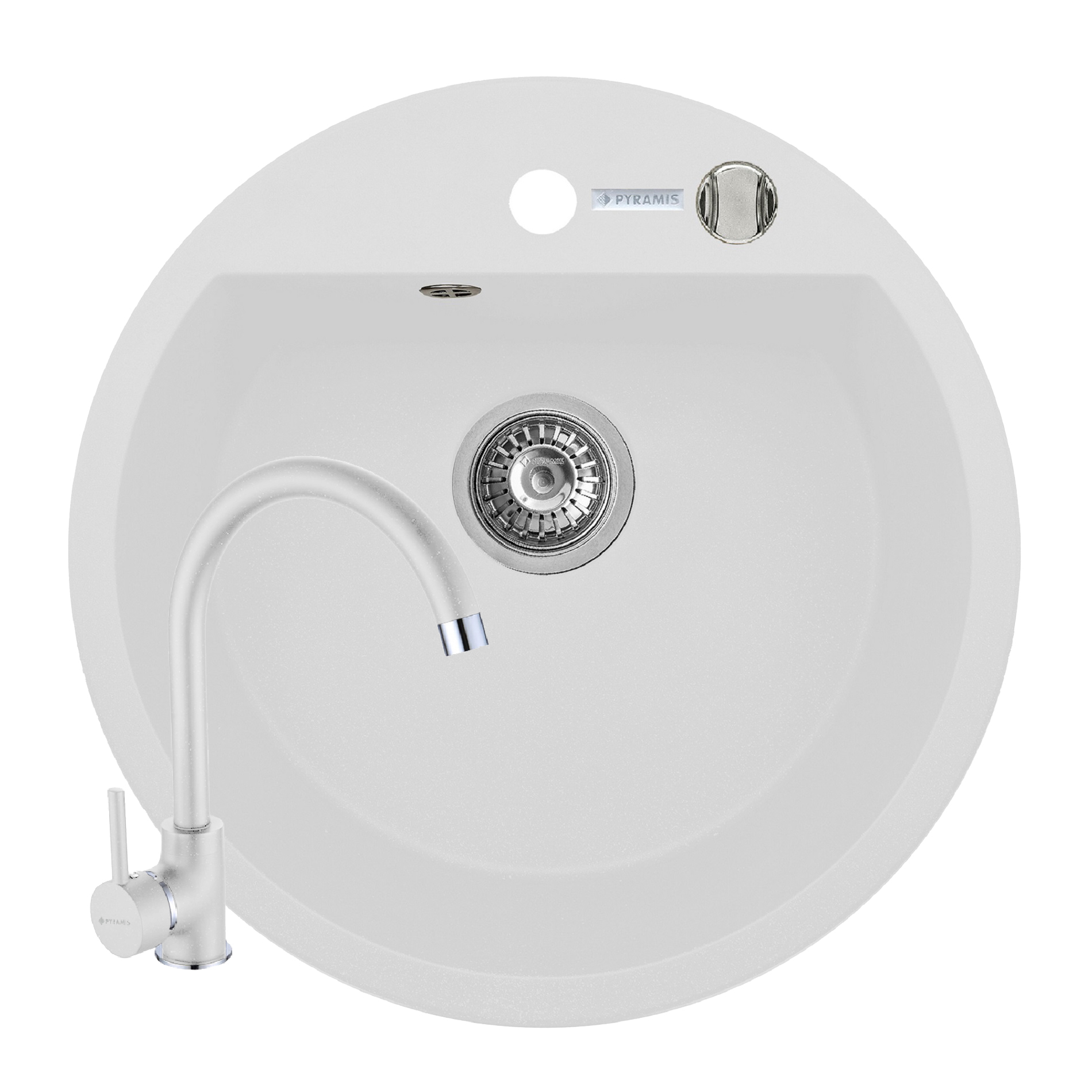 Set chiuveta granit MIDO Ø51 si baterie Eco Bello White