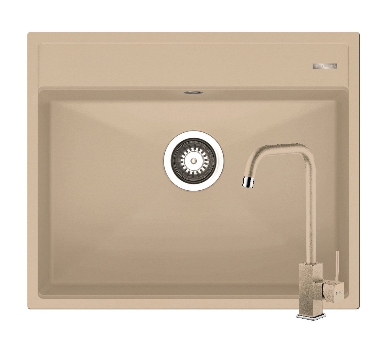 Set chiuveta granit ITHAKA 1B 61x51 si baterie ADELITA Dark Beige